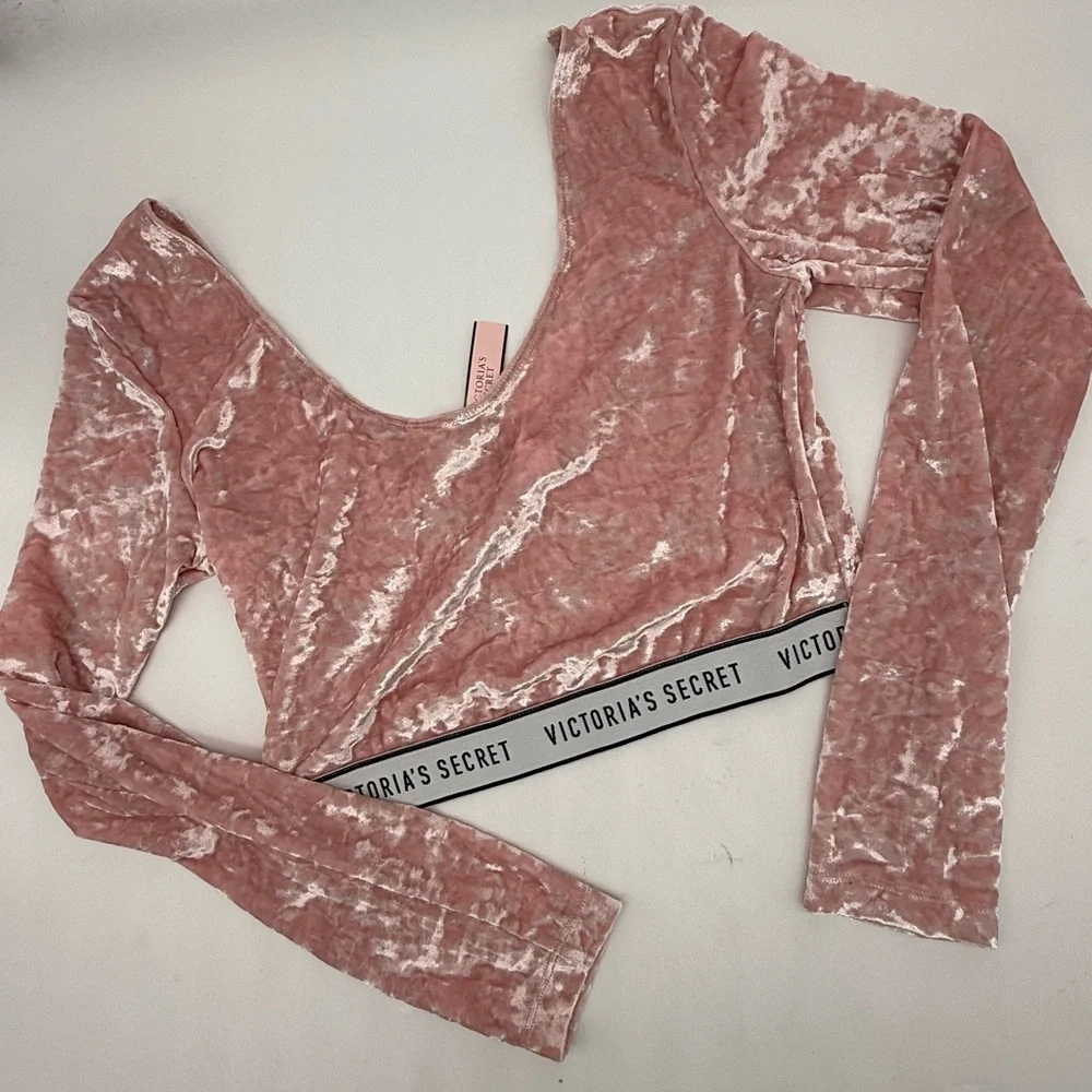 Victorias Secret Top Shorts Womens Pink Crushed Velvet Crop Sleep Set🩷BNWT🩷 - Picture 8 of 16